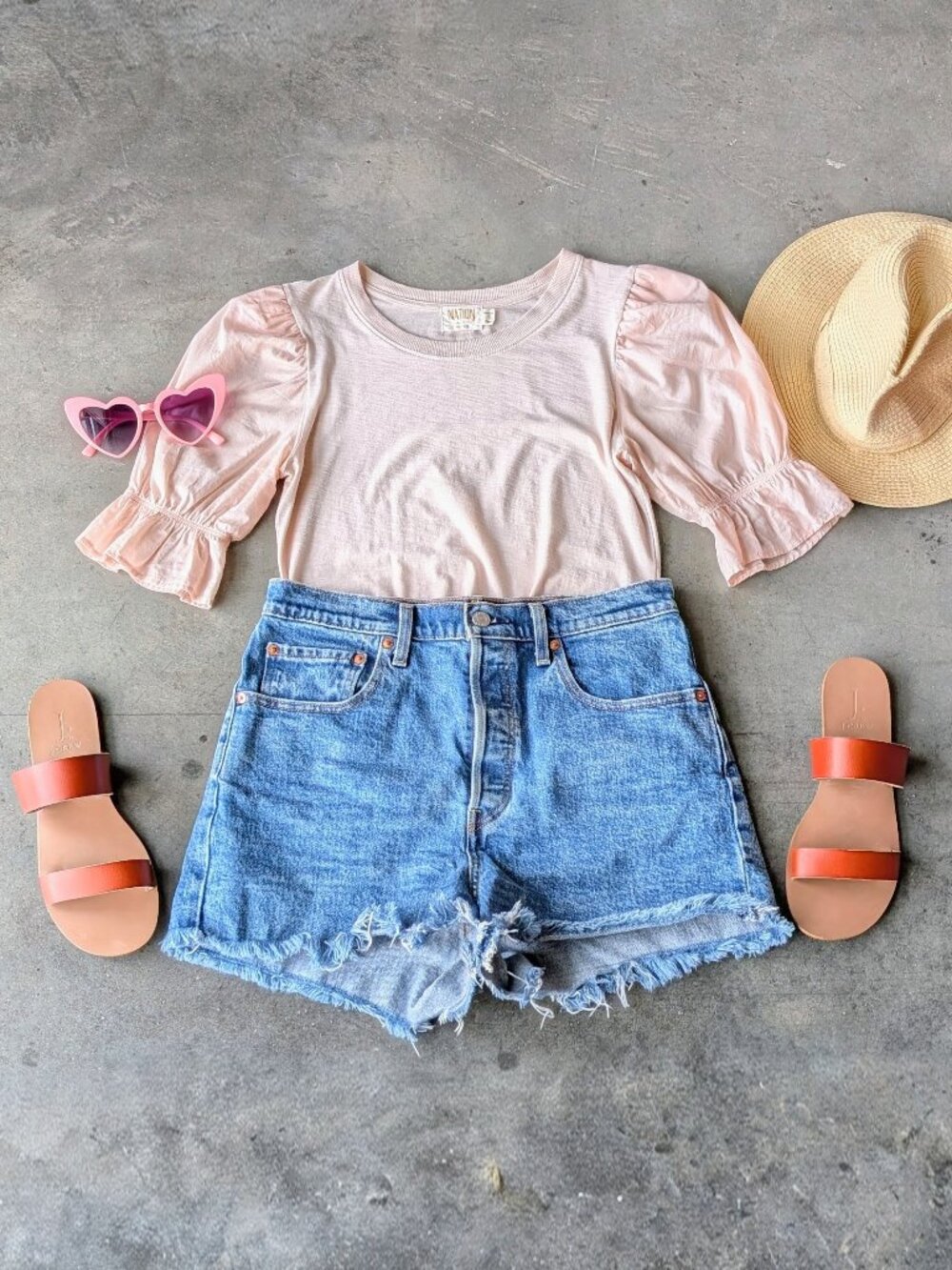 Nation Ltd Bia Tee Gathered Puff Shoulder Short Sleeve Top Blush Pink small